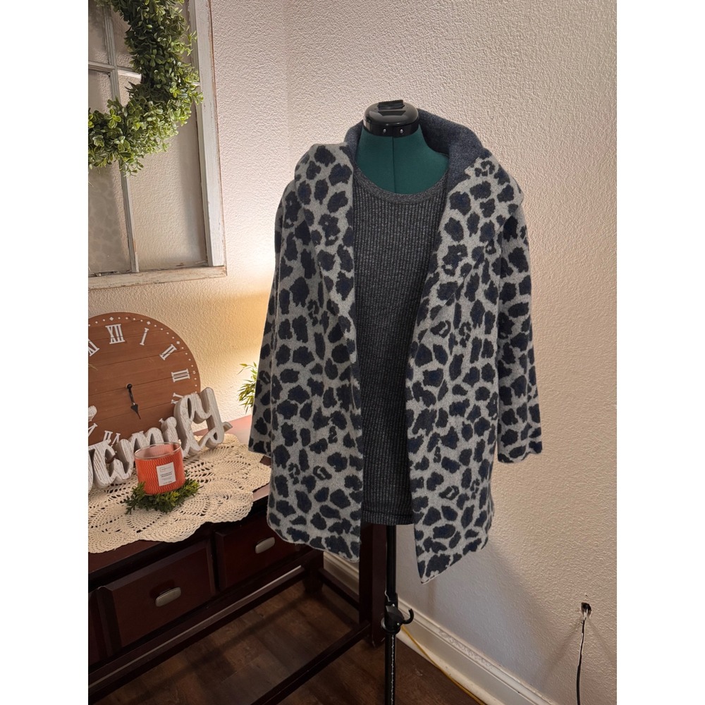 Field Flower Anthropologie 1X 100% Wool Leopard Print Hooded Jacket Coat